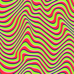 Psychedelic seamless vector pattern. Surreal distorted stripes. Abstract wavy background in metaverse nft style. Optical illusion with swirl glitch effect.