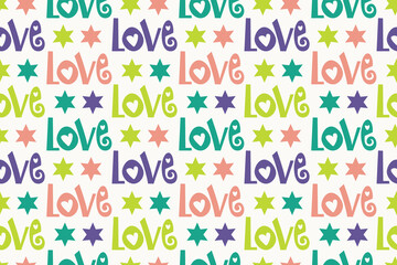 seamless pattern with love lettering and stars