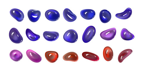 Realistic vector 3D shapes isolated on white background. Set of mother-of-pearl multicolored drops