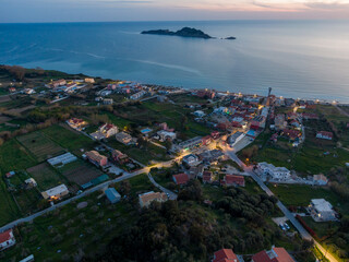 Aerial panoramic view of arillas in north corfu greece