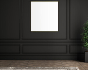 3d rendering Empty gray classic interior with frame and Bamboo vase
