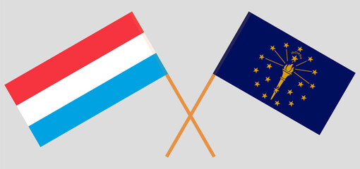 Crossed flags of Luxembourg and the State of Indiana. Official colors. Correct proportion