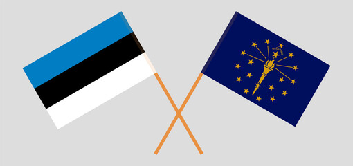 Crossed flags of Estonia and the State of Indiana. Official colors. Correct proportion