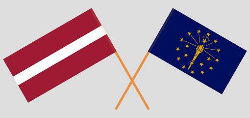 Crossed flags of Latvia and the State of Indiana. Official colors. Correct proportion