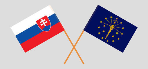 Crossed flags of Slovakia and the State of Indiana. Official colors. Correct proportion