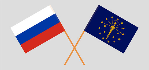 Crossed flags of Russia and the State of Indiana. Official colors. Correct proportion