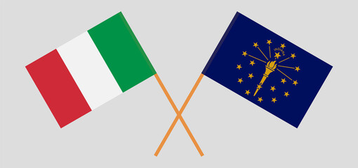 Crossed flags of Italy and the State of Indiana. Official colors. Correct proportion