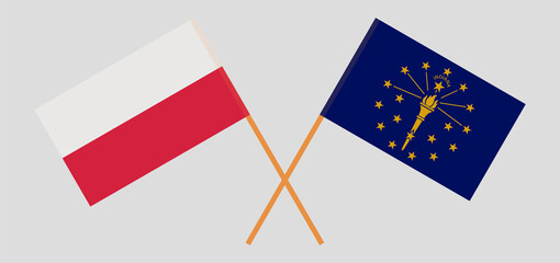 Crossed flags of Poland and the State of Indiana. Official colors. Correct proportion