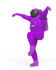 astronaut explorer is doing a karate pose on white background side view