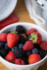berries in white bowl, strawberry, blackberry, raspberry