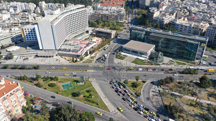 Fototapeta na wymiar Aerial drone photo of famous cityscape in Athens centre of Vasilisis Sofias Avenue and Vasileos Konstantinou, Attica, Greece