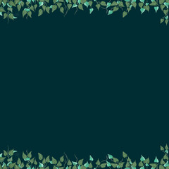 Ilustracja motyw roślinny zielone niebieskie liście na ciemnym tle	 - obrazy, fototapety, plakaty