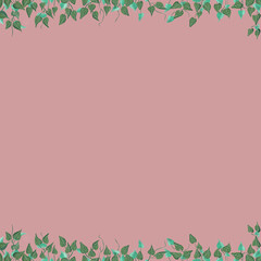 Ilustracja motyw roślinny zielone niebieskie liście na różowym tle	 - obrazy, fototapety, plakaty