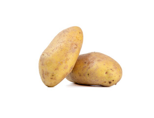 Two tubers of ripe potatoes on a white background.