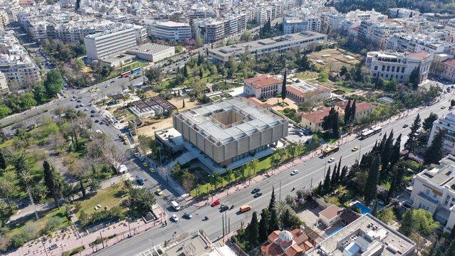 Aerial drone photo of war museum building in the heart of Athens, Attica, Greece