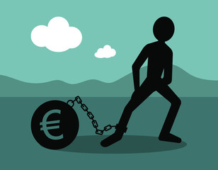 businessman with chains and money burden, vector illustration 