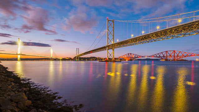 Queensferry Crossing, Forth Road Bridge and Forth Rail Bridge, Edinburgh Scotland
