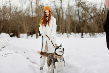 cheerful woman winter walk outdoors friendship winter holidays