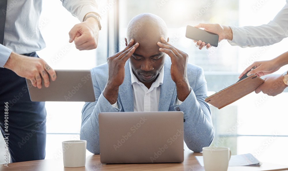 Poster i just need to breathe for a second. shot of a young businessman feeling stressed out in a demanding