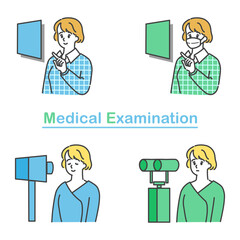 受付をする女性と検査をする女性のセット