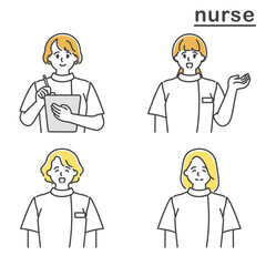 受付で案内をする女性看護師のセット