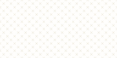Vector golden minimalist background. Simple geometric seamless pattern with tiny diamond shapes, rhombuses, flower silhouettes. Subtle gold and white abstract texture. Elegant luxury decorative design - obrazy, fototapety, plakaty