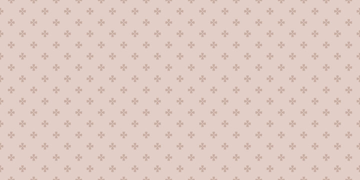 Vector minimalist geometric floral pattern. Simple abstract seamless texture with small flowers, crosses. Subtle beige ornament background. Minimal repeat design for decor, wallpaper, textile, cover