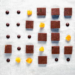 chocolate ginger fudge arranged in a grid