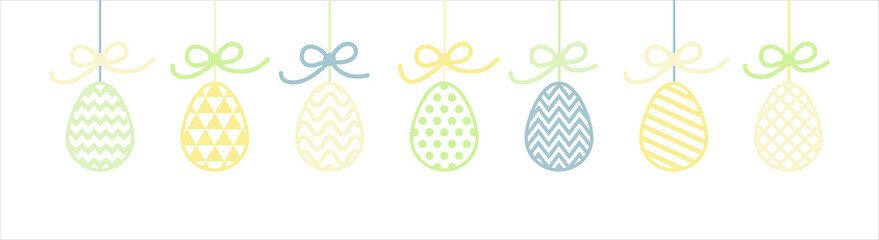 Design of an Easter banner with hanging eggs. Vector