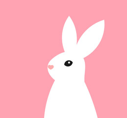 Cute white Easter bunny on pink background.