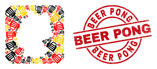Germany state map mosaic in German flag official colors - red, yellow, black, and textured Beer Pong red circle watermark. Beer Pong seal uses vector lines and arcs.