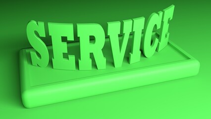 SERVICE green write on green stand on green background - 3D rendering illustration