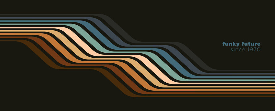 Futuristic 1970's background design in abstract retro style with colorful lines. Vector illustration.