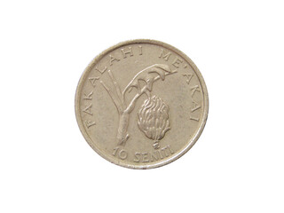 Reverse of Tonga coin 10 seniti 1981. Isolated on white background.