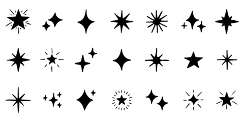Set of hand drawn sparkles symbols isolated on white background. doodle vector illustration. - 499025889