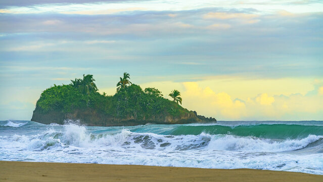 Sunrise at Playa Cocles, beautiful tropical Caribbean beach, Puerto Viejo, Costa Rica east coast and island Cocles
