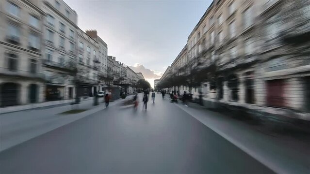 Bordeaux, France, Hyperlapse - First person hyperlapse of the pedestrian streets of the national opera in Bordeaux during the day