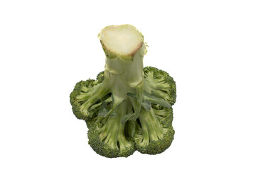 Raw broccoli isolated on white background. Its fiber content is abundant and contributes significantly to having a better gastrointestinal transit.