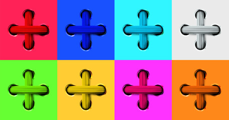 Realistic template, lace-up, cross from a shoelace. Multicolored sewing lacing, criss cross. Cross-stitching. Vector