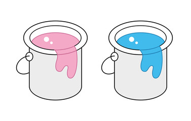 Pink and blue paint can bucket isolated