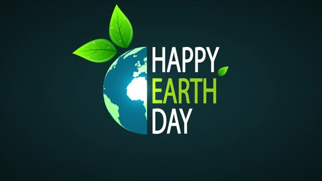 Earth day happy half earth with leaves, art video illustration.