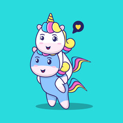 vector illustration of two cute unicorns
