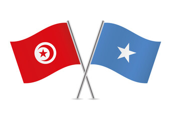Tunisia and Somalia crossed flags. Tunisian and Somali flags on white background. Vector icon set. Vector illustration.