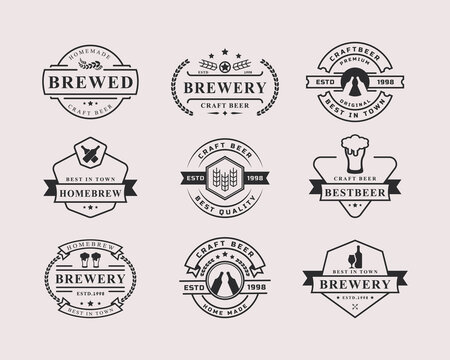 Set of Vintage Retro Badge Craft Beer Brewery Labels and Design Logo Element