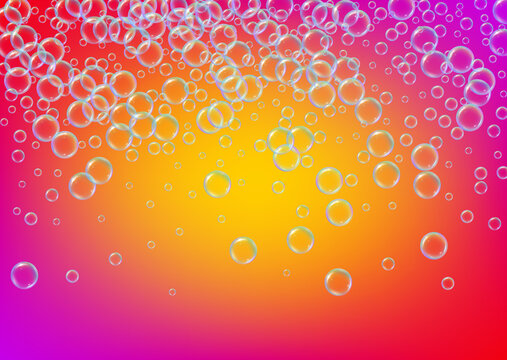 Bath bubble. Detergent soap foam and suds for bathtub. Shampoo. Rainbow 3d vector illustration poster. Blue fizz and splash. Realistic water frame and border. colorful liquid bath bubble.