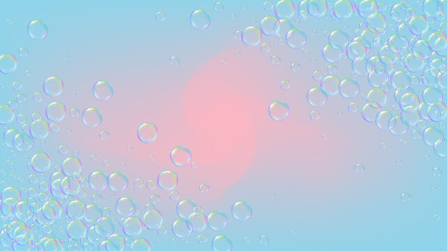 Cleaning foam. Soap bubble. Detergent suds for bath. Shampoo. Blue Rainbow fizz and splash. Realistic water frame and border. 3d vector illustration design. colorful liquid cleaning foam.