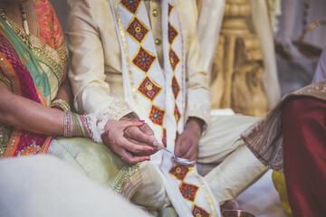 Indian Hindu wedding ceremony pooja ritual items close up