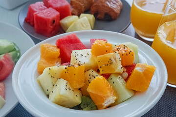 Close-up view of a fruit salad for breakast