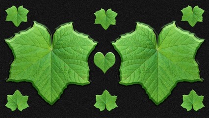 green leaves on a black background