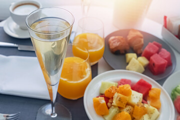 Close-up view of table with fancy Sunday brunch.